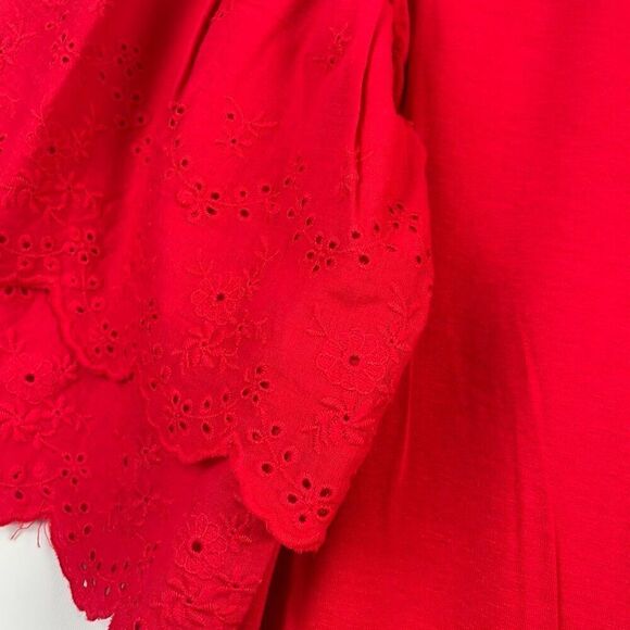 Love Scarlett Women's Layered Ruffle Eyelet Embroidered Blouse Red Medium - Picture 4 of 9